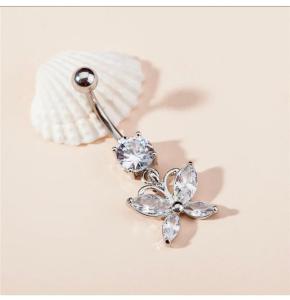 316 L Cerrahi Çelik Kelebek Zirkon Taşlı Göbek Piercing