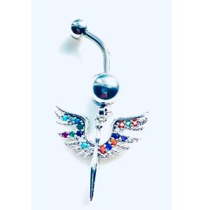 316 L Cerrahi Çelik Melek Renkli Zirkon Taşlı Göbek Piercing