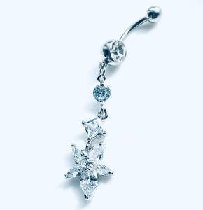 316 L Cerrahi Çelik Papatya Zirkon Taşlı Göbek Piercing