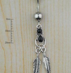 316 L Cerrahi Çelik Yaprak Siyah Damla Göbek Piercing