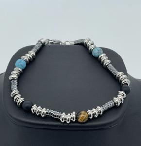 Paslanmaz Çelik Çift Renkli Boncuk Tarzı Erkek Bileklik