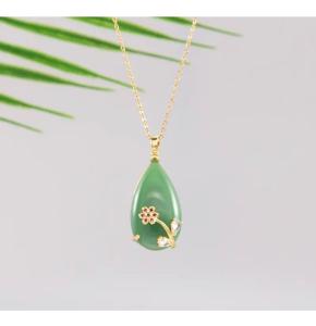 Paslanmaz Çelik Damla Yeşil Taş Kadın Kolye