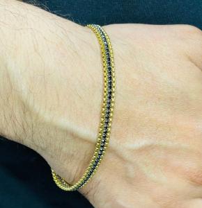 Paslanmaz Çelik Ezme Yılan Sırtı Siyah Zirkon Taşlı Erkek Bileklik