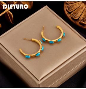 Paslanmaz Çelik Firuze Taşlı Halka Kadın Küpe