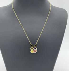 Paslanmaz Çelik Renkli Zirkon Taşlı Kalp Yonca Kadın Kolye