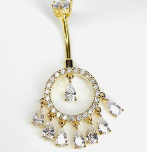 Paslanmaz Çelik Şakira Kadın Göbek Piercing Zirkon Taşlı