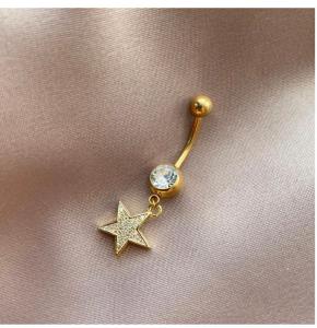 Paslanmaz Çelik Yıldız Kadın Göbek Piercing Zirkon Taşlı
